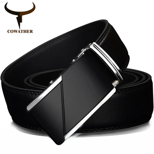 COWATHER COW genuine Leather Belts for Men High Quality Male Brand Automatic Ratchet Buckle belt 1.25" 35mm Wide 110-130cm long