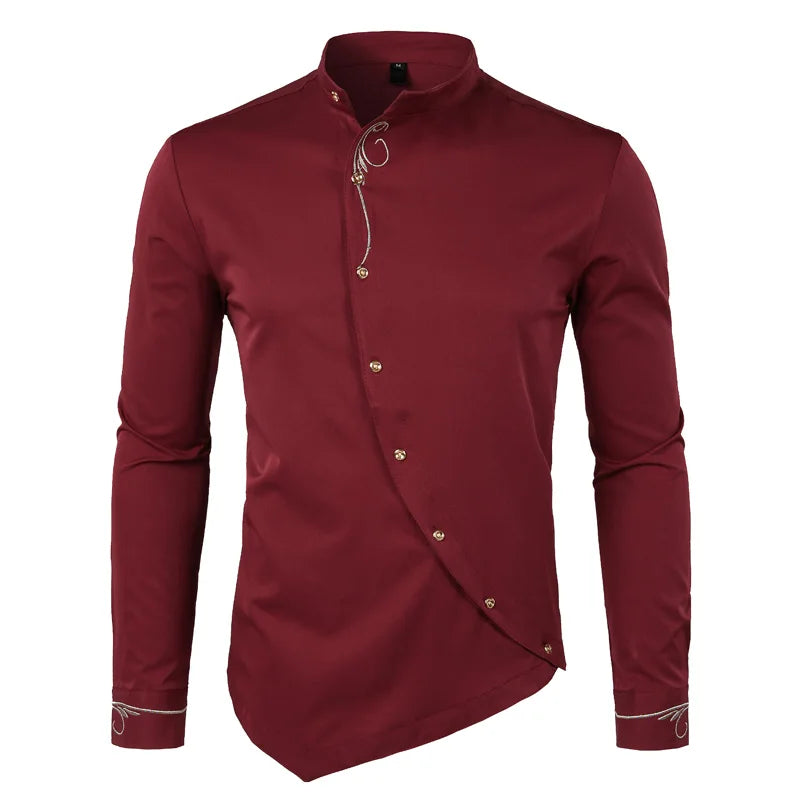 Men's Hipster Oblique Button Down Embroidery Dress Shirt 2022 New Slim Fit Long Sleeve Shirt Men Casual Business Wedding Camisas