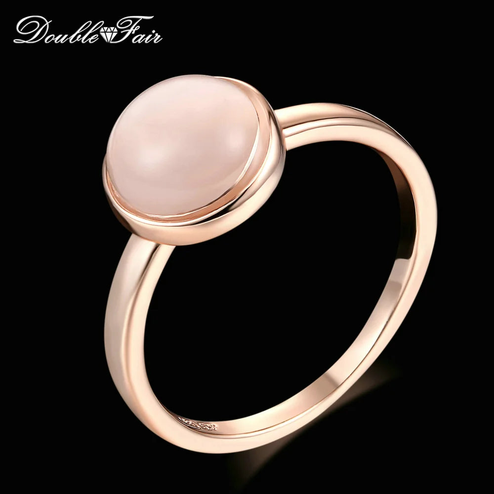 Double Fair Concise Cat's Eye Stone Rings Rose Gold Color Semi-precious Stone Brand Jewelry For Women anel aneis joias DFR153