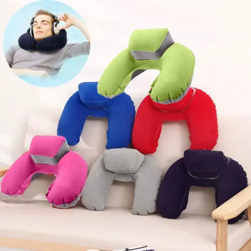 Inflatable Air Travel Pillow Airplane Neck Head Chin Cushion Office Nap Pillow