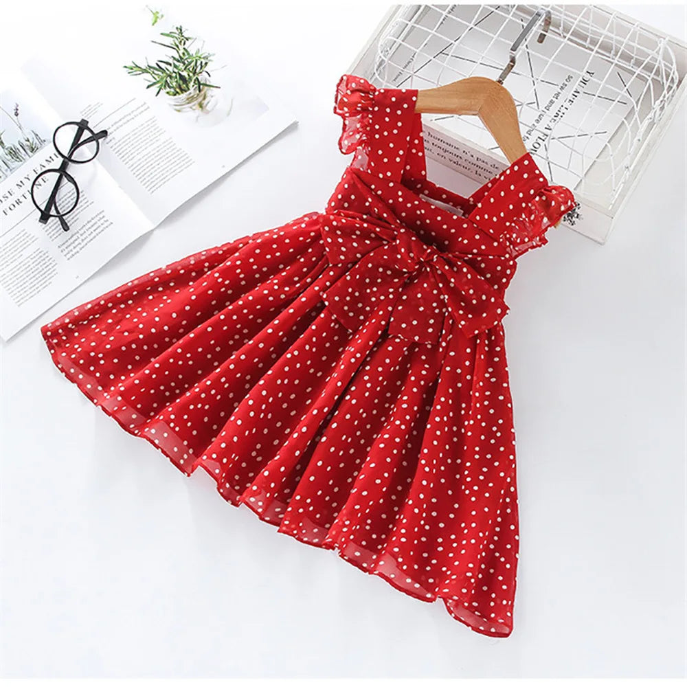 2-6Y Girls Red Bow Dress Princess Tutu Summer Dress for Girls Children Birthday Party Vestidos Kids Autumn Spring Dresses