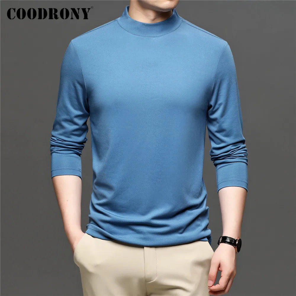 COODRONY Brand Spring Autumn New Arrival All-Match Fashion Casual Pure Color Stand Collar Long Sleeve T-Shirt Men Clothing C5049