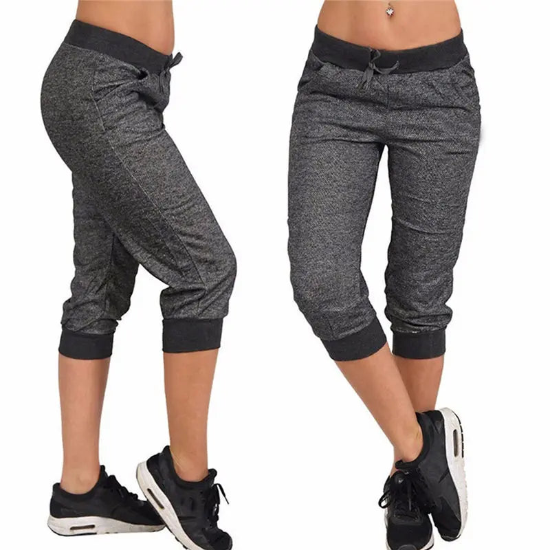 Women Summer Short Pants Sweatpants Capri Pants Cropped Jogger Running Pants Loose Casual Drawstring Waist with Side Pockets