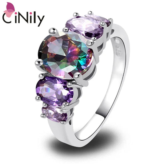 CiNily Luxurious Mystery Stone Ring Silver Plated Rainbow Fashion Jewelry Ring for Jewelry Fashion Woman Ring Gift NJ518