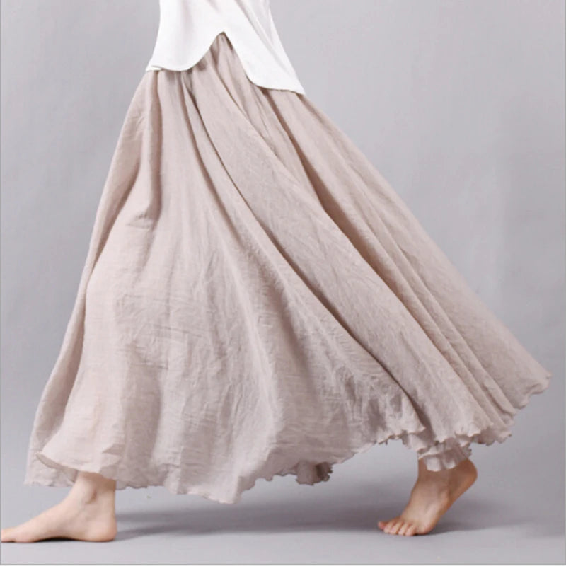 14 Colors Linen Maxi Skirt Pleated Vintage Boho Maxi Long Casual Cotton Beach Skirt Empire A-Line Linen Skirt Ladies Clothing