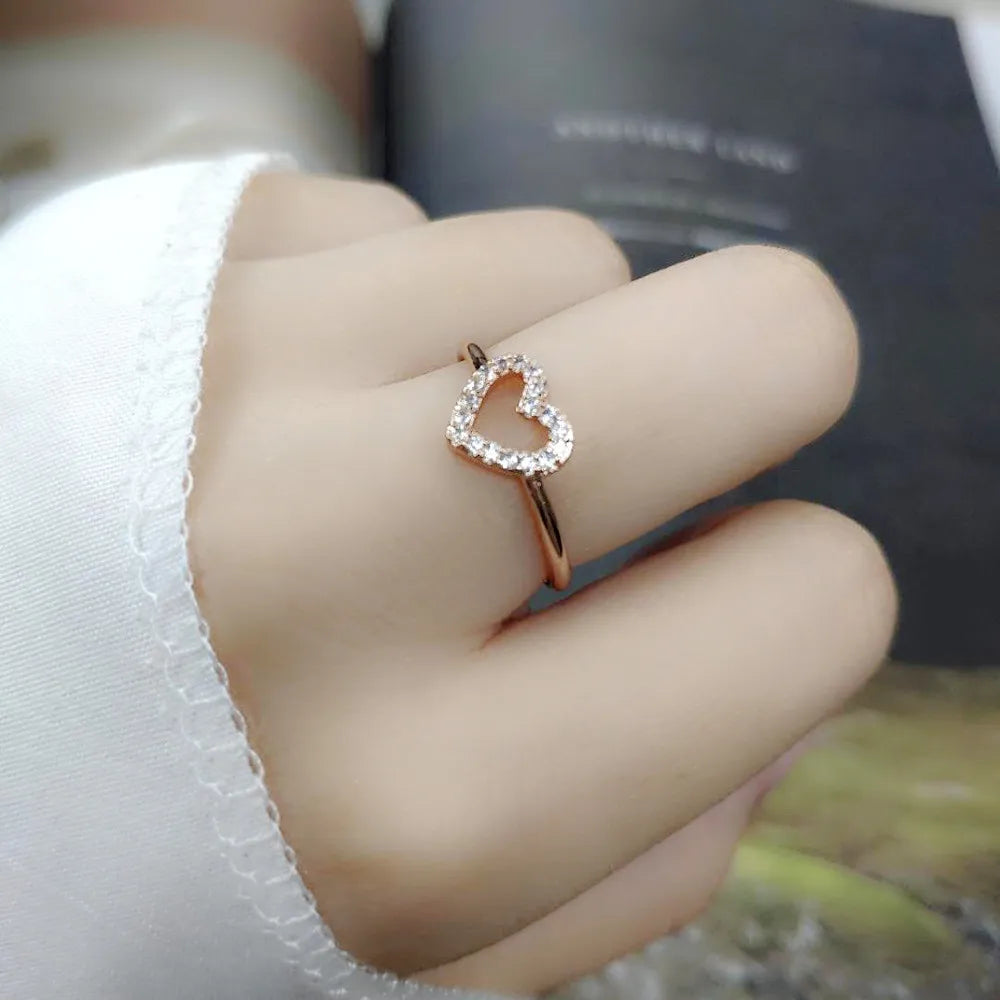 Double Fair Heart Rings For Women Girls Rose Gold Color Zircon Party Daily Female Women's Midi Rings Fashion Jewelry R916