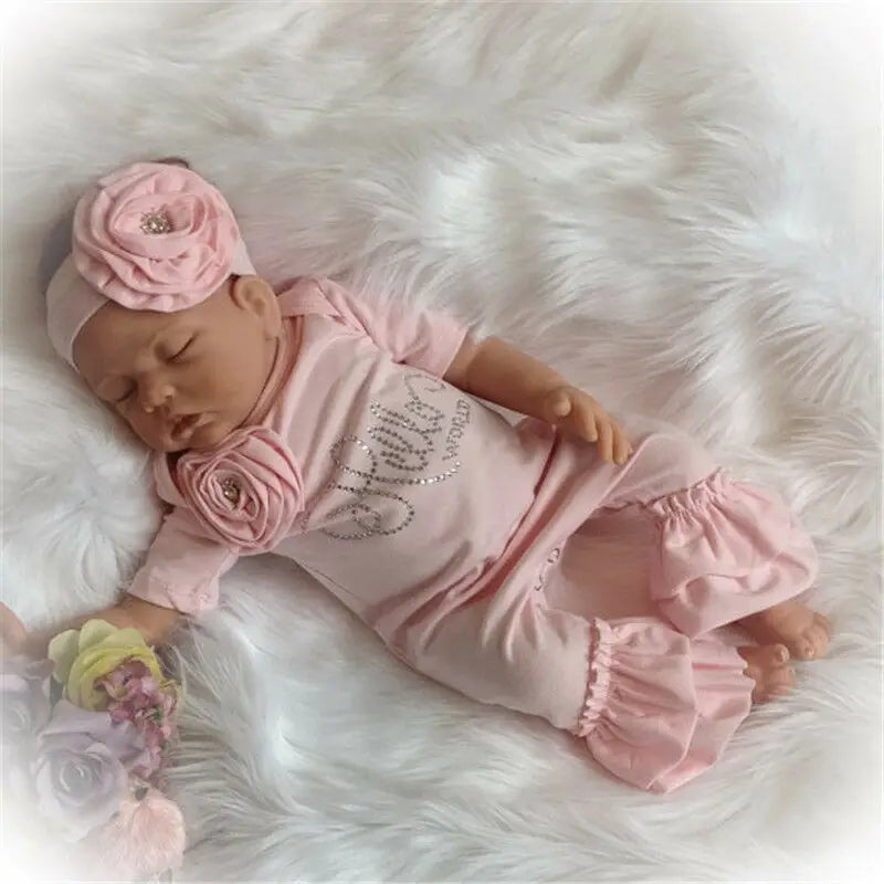 New Newborn Baby Flower Romper Girl Jumpsuit Headband Outfits Girls Clothes Set