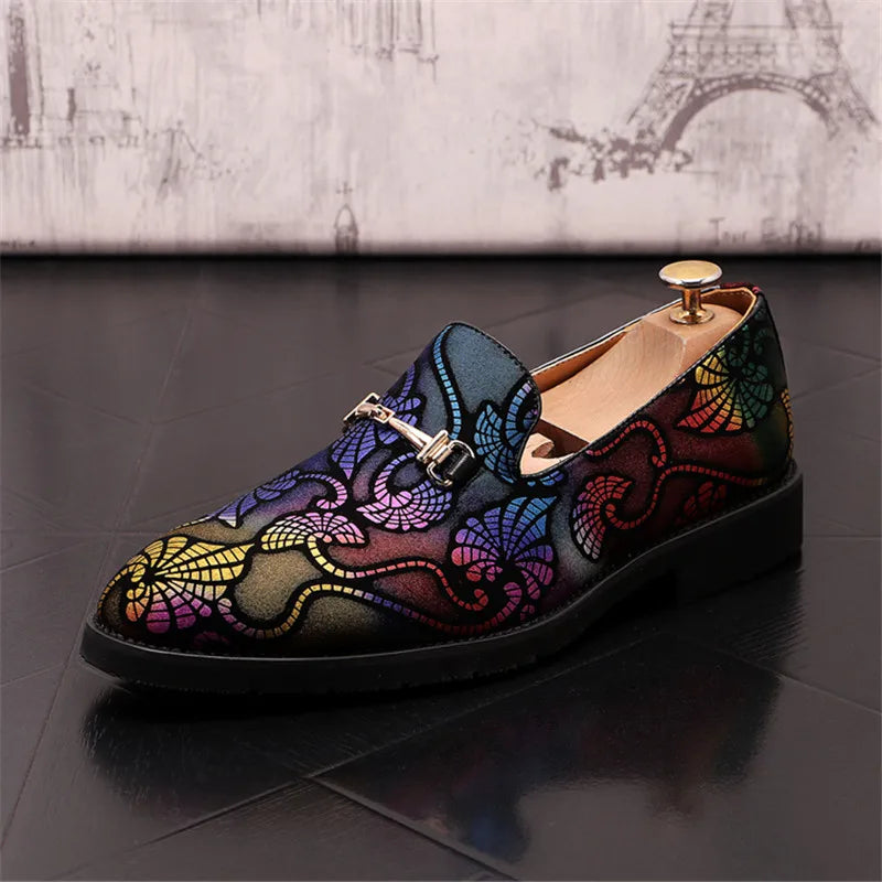 Luxury Fashion Printed Embroidery Suede Flats Shoes British Style Oxfords Man Party Wedding Dress Formal Prom Loafers S145