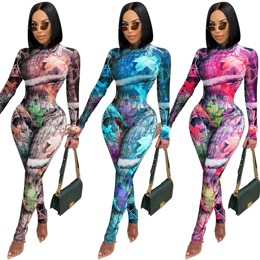 Sexy Mesh Sheer 2 Piece Set Women Festival Clothing Bodysuits Top Leggings Print Matching Sets Two Piece Club Birthday Outfits