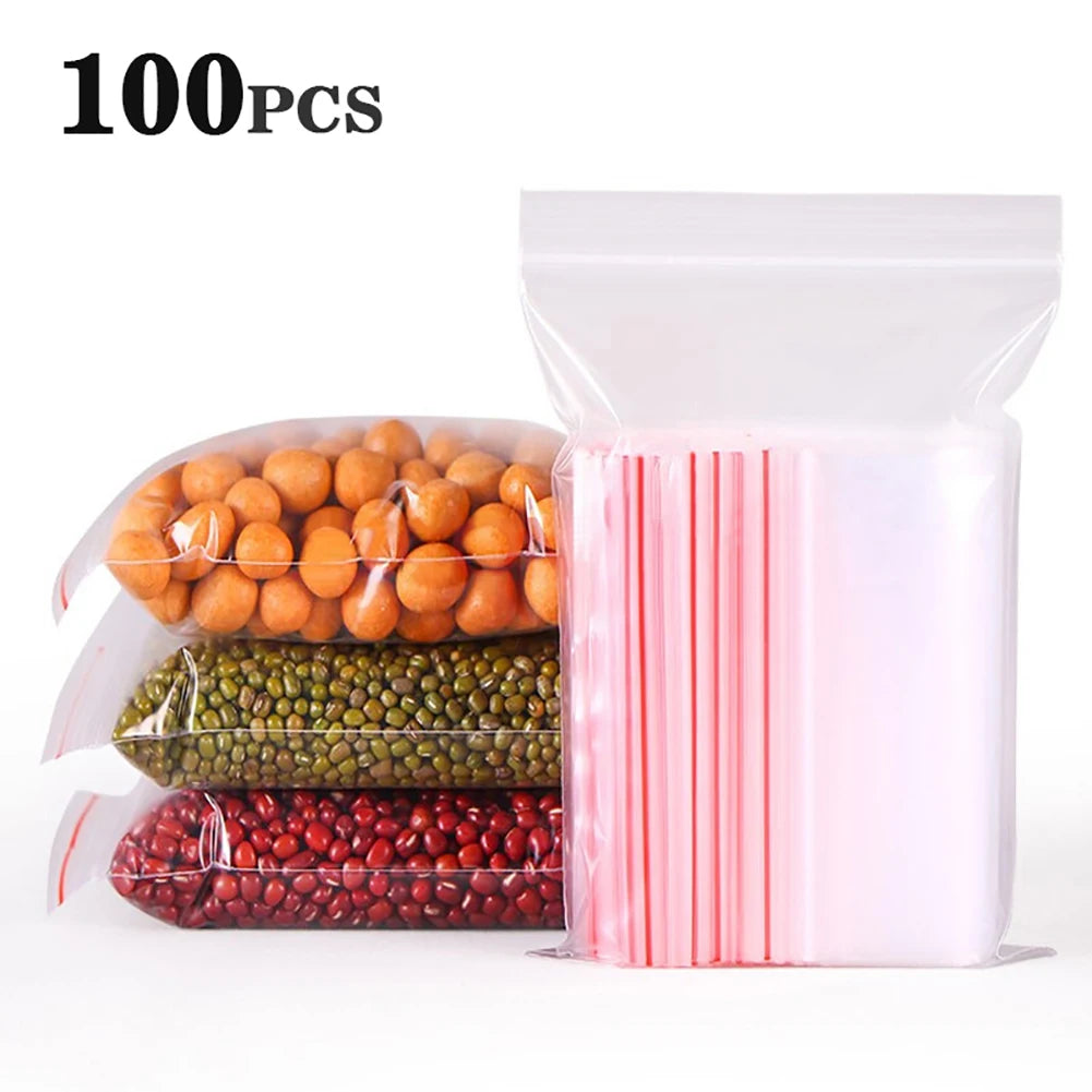 100Pcs/Lot Clear Stand Up Pouch Plastic Zip Lock Bags Zipper Transparent Fruit Snack Self Seal Food Storage Package packaging