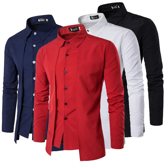 Mens Personalities Long Sleeve Shirt Slim Button-Down Casual Wedding Shirt Mens Dress Shirt