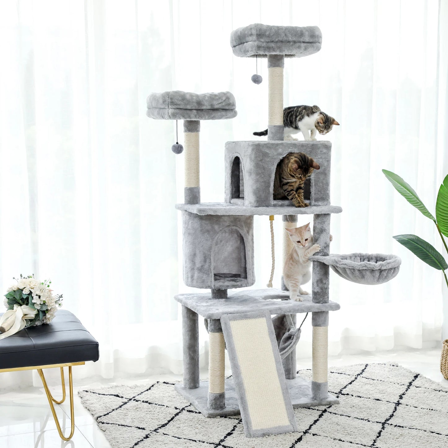 Domestic Delivery Cats Climbing Trestle Pet Scratcher Tree Candos Multi-Levels Jumping Furniture Ball Cat Playing Toys With Nest