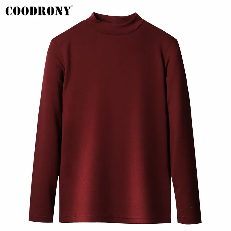 COODRONY Brand Spring Autumn New Arrival All-Match Fashion Casual Pure Color Stand Collar Long Sleeve T-Shirt Men Clothing C5049