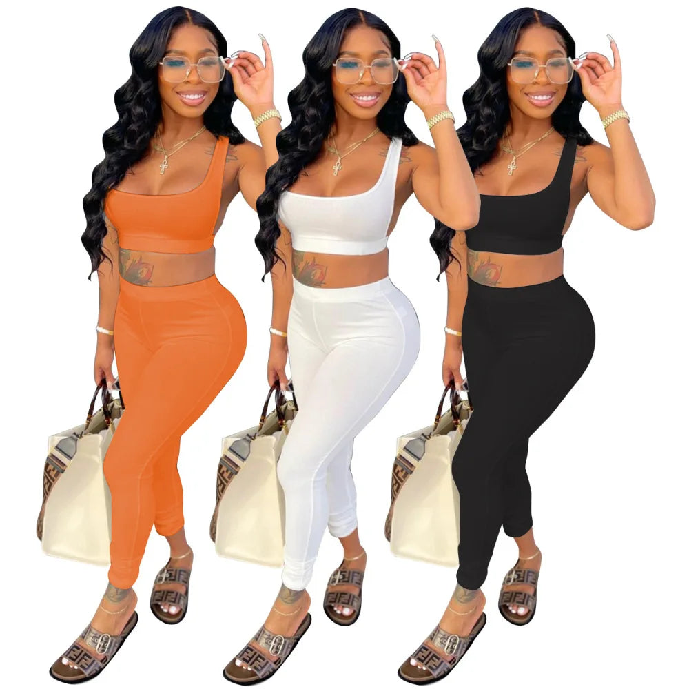 Vest Crop Top Tank Pants Suits for Joggers Woman Set 2 Piece Sets Womens Outfits Long Pants Gym Clothes Track Suits Fitness Sets