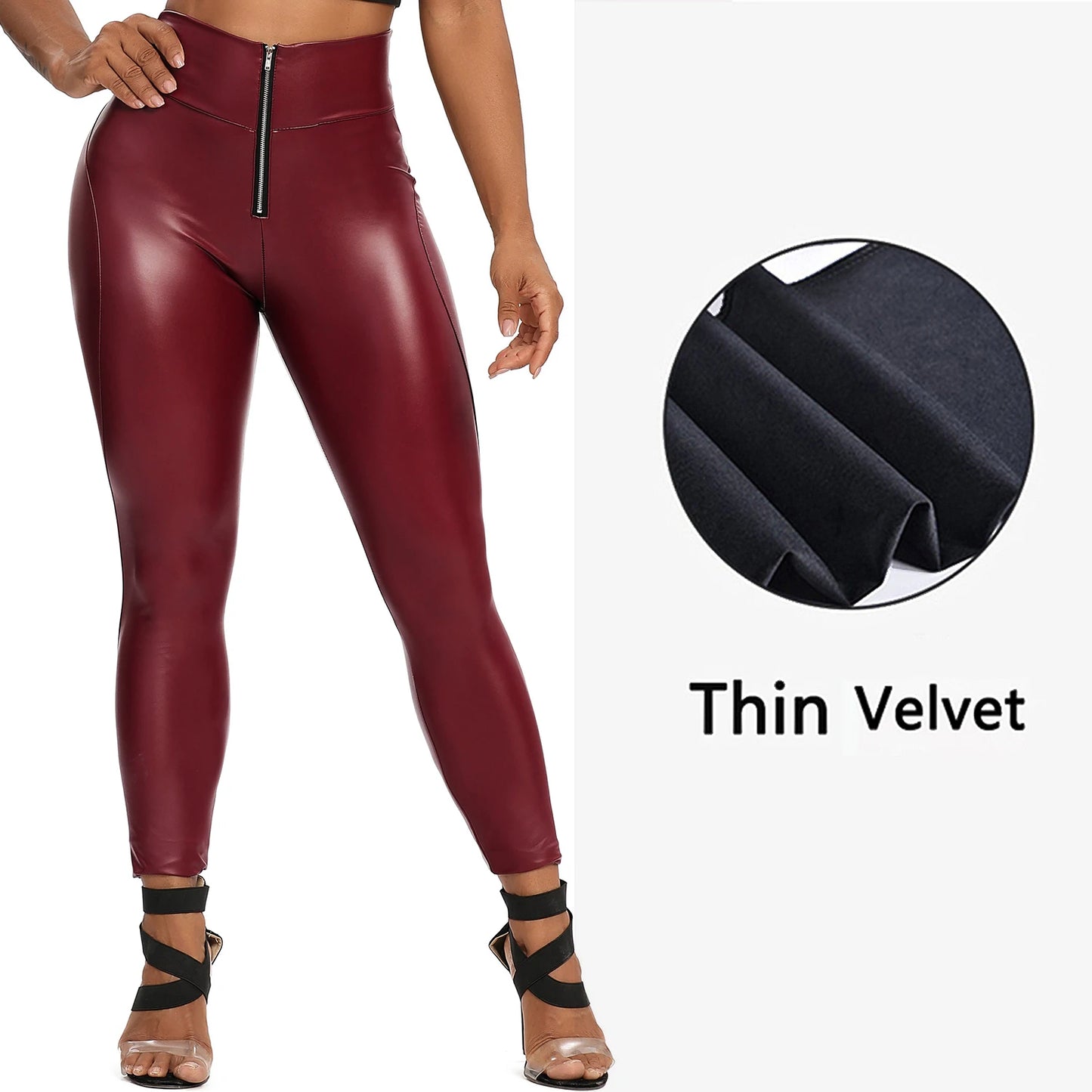 High Waist Zipper Pu Leggings For Women Black Push Up Leggins Lady Sexy Booty Stretch Slim Sport Pants Pu Leather Legging Female