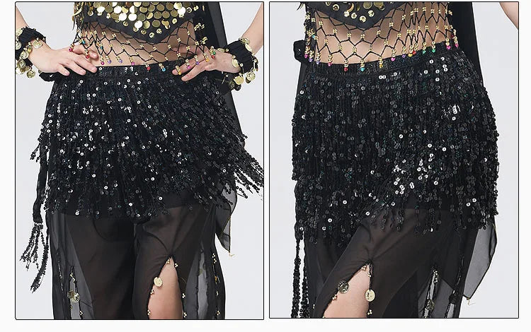 Women Boho Fringe Skirt Sexy Sequin Tassel Belly Dance Hip Scarf Rave Wrap Skirt Belt Performance Custume Skirt 2021