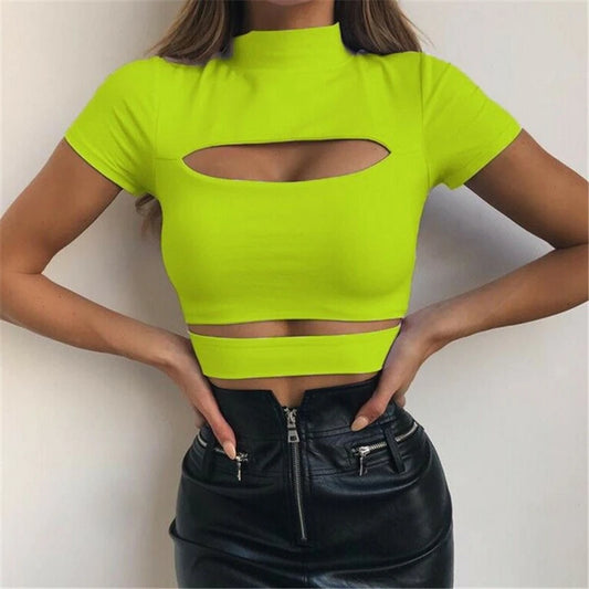 Summer Crop Top Women Tank Top Solid Color Hollow Out Ladies Tops Womens Clothing Fashion Tops Women T-shirt Ladies Shirt