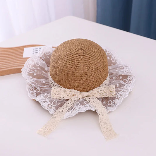 Lace Kids Panama Hats for Girls Straw Mother Baby Hat Summer Kids Sun Hat for Girls Beach Baby Girl Cap 1PC