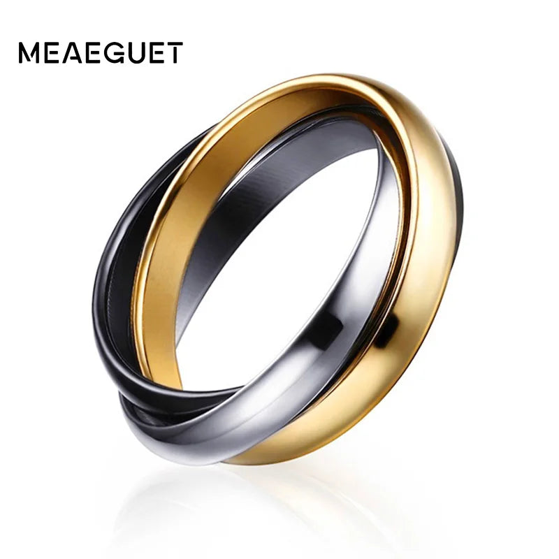 Meaeguet Classic Party Finger Ring 3 Rounds Gold Color Wedding Bands Rings For Women Female Jewelry