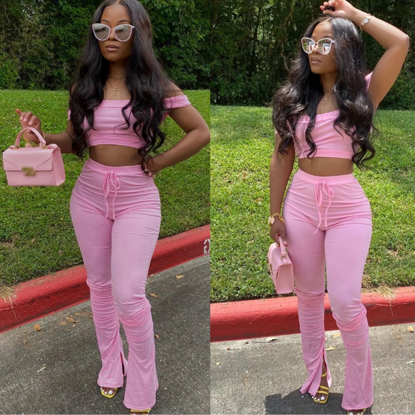 two piece set for women two piece outfits stacked pants 2 pieces sets women crop top pants stacked leggings  outfits for female