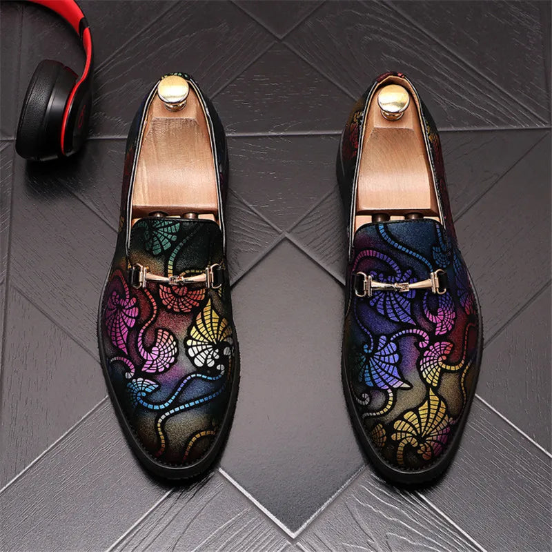 Luxury Fashion Printed Embroidery Suede Flats Shoes British Style Oxfords Man Party Wedding Dress Formal Prom Loafers S145