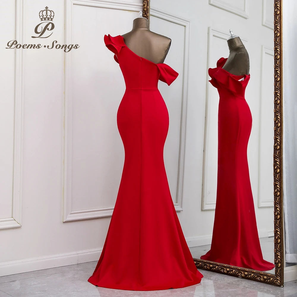 Sexy one shoulder red evening dress vestido de festa evening gowns elegant formal party dresses women evening prom dresses