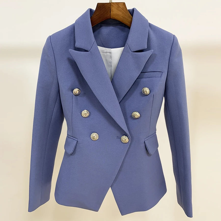 HIGH STREET New Fashion 2024 Stylish Blazer Jacket Women's Silver Lion Buttons Double Breasted Blazer Outer Wear