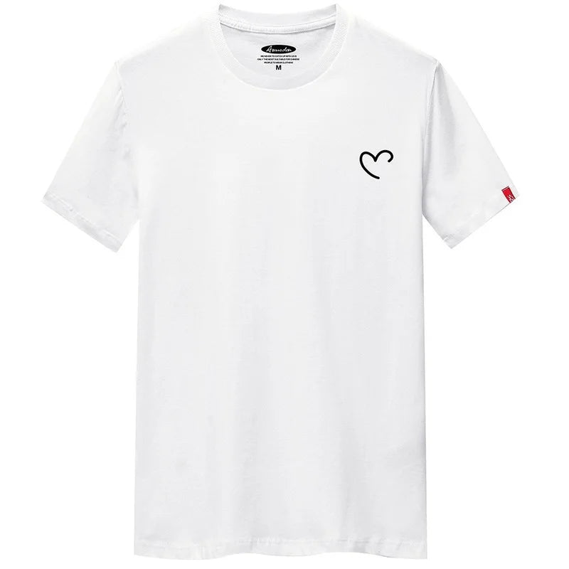 T Shirt For Men 2023 Overize Summer Men's Cotton Shirts Men Casual T-shirt Love Heart Print Tshirt O-Neck Short Sleeve Man Tops