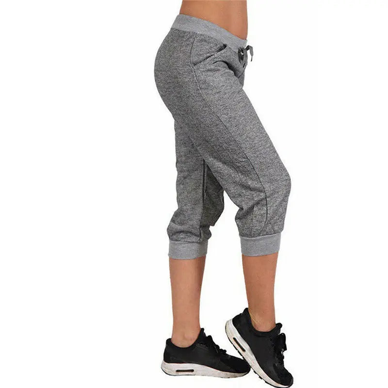 Women Summer Short Pants Sweatpants Capri Pants Cropped Jogger Running Pants Loose Casual Drawstring Waist with Side Pockets