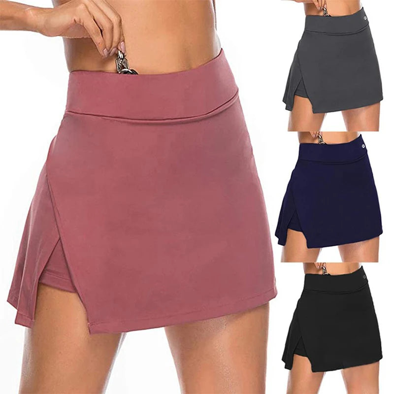 Fake Two-Piece Hakama Skirt Women's Solid Active Performance Skort Lightweight for Running Tennis Golf Sports Mini Skirt