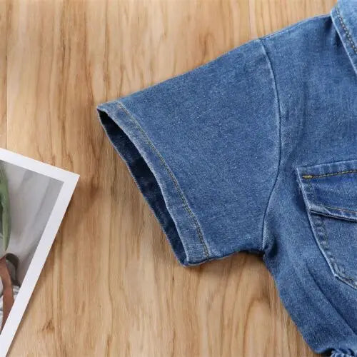 2020 Baby Summer Clothing Toddler Kid Baby Girl Romper Short Jumpsuit Solid Blue Denim Outfit One-Piece