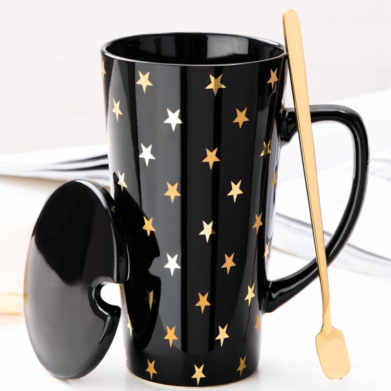 500ML Couple Cup Ceramic Coffee Mug With spoon an Cover Creative Valentine's Day Wedding Birthday Gift