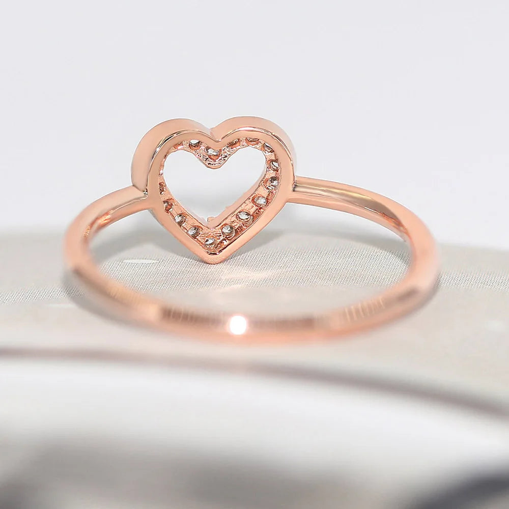 Double Fair Heart Rings For Women Girls Rose Gold Color Zircon Party Daily Female Women's Midi Rings Fashion Jewelry R916