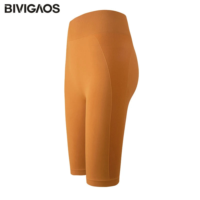 BIVIGAOS Summer High Waist Sport Shorts Women Quick-Drying Elastic Running Fitness Knee Length Biker Shorts Sexy Workout Shorts