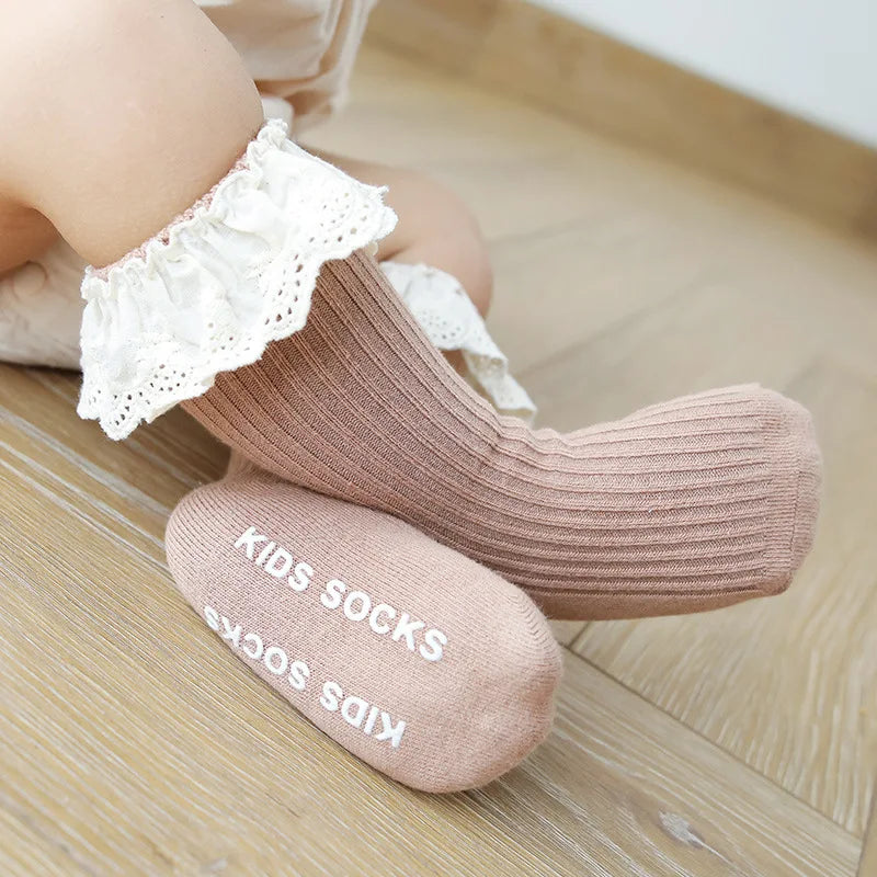 Baby Socks Girl Newborn Infantil Kid Knee High Lace Socks Toddler Babygirl Anti Slip Cotton Winter Infant Long Sock For 0-3 Year