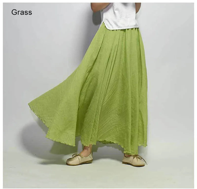 Women's Elegant High Waist Linen Maxi Skirt 2023 Summer Ladies Casual Elastic Waist 2 Layers Skirts saia feminina 20 Colors SK53