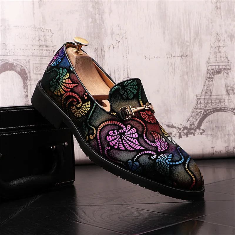 Luxury Fashion Printed Embroidery Suede Flats Shoes British Style Oxfords Man Party Wedding Dress Formal Prom Loafers S145