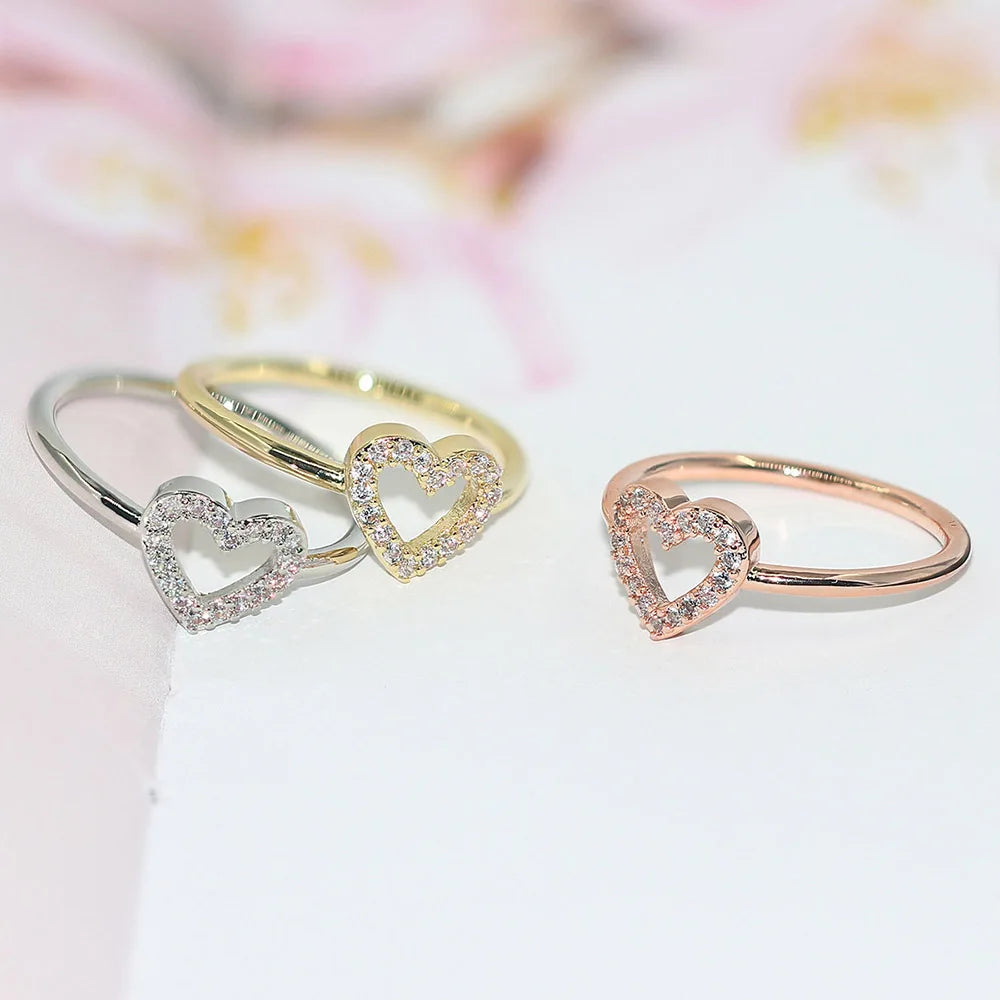 Double Fair Heart Rings For Women Girls Rose Gold Color Zircon Party Daily Female Women's Midi Rings Fashion Jewelry R916