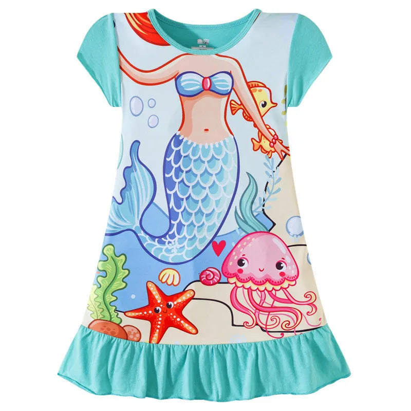 2024 New Children Rapunzel Mermaid ELSA pajamas Dresses Girls Baby Pajamas Cotton Princess Nightgown Home clothes Girl Sleepwear