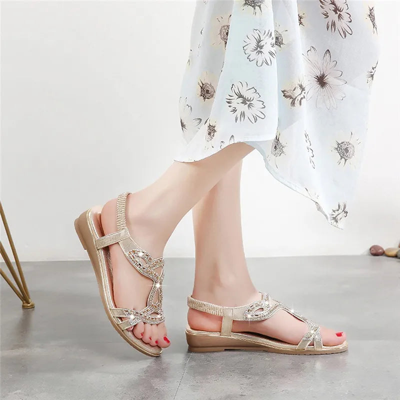 BEYARNE2020 Summer Women Rhinestones Sandals Bohemian Style Comfortable Soft Sandals Woman Big Size Sandalias Zapatos De Mujer