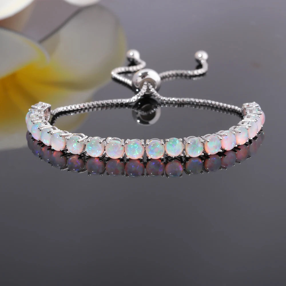 CiNily Color Optional Opal Stone 925 Sterling Silver Bracelets for Boho style Gift For Women Girls Fine Jewelry Sliding Bracelet