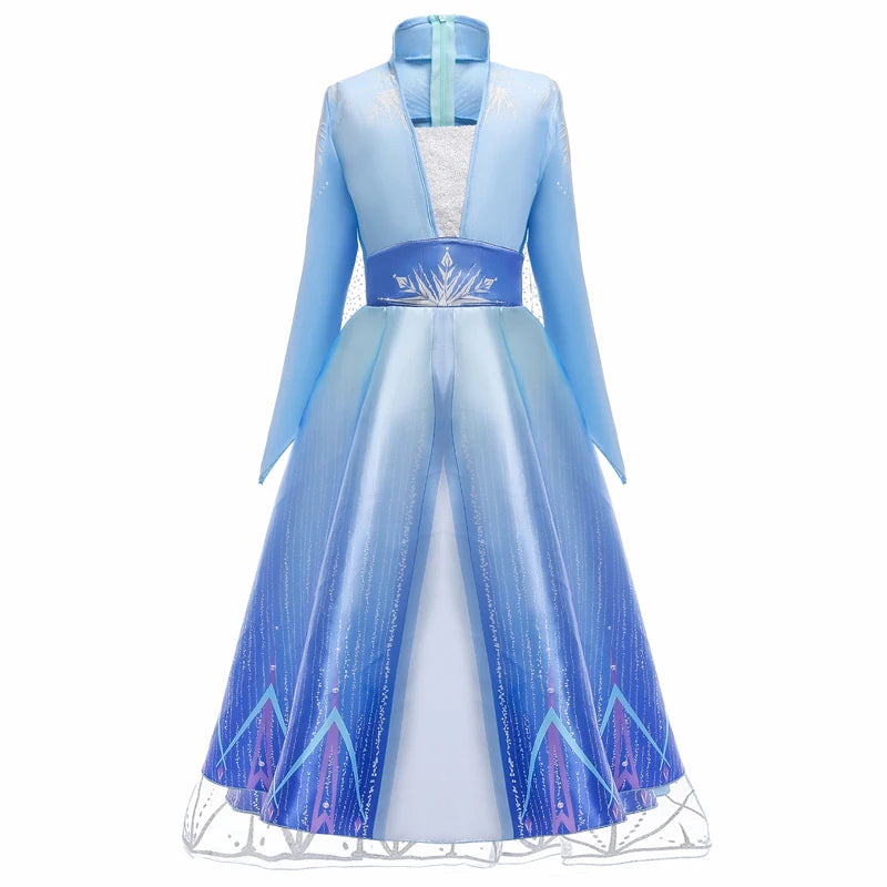 Elsa Dresses For Girls Princess Party Elsa Costume Snow Queen 2 Cosplay Elza Vestidos Hair Accessory Set Halloween Girls Clothes