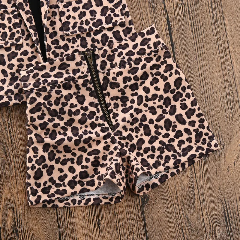 Emmababy Summer 2024 Toddler Baby Girl 3PCS Clothes Outfit Sleeveless Leopard Shirt+Tops T-Shirt+Short Pants Set