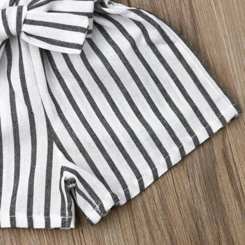 Citgeett Summer Newborn Infant Baby Girl Clothes Sleeveless Romper Stripe Outfit Cotton Playsuit Belt Fashion Clothing