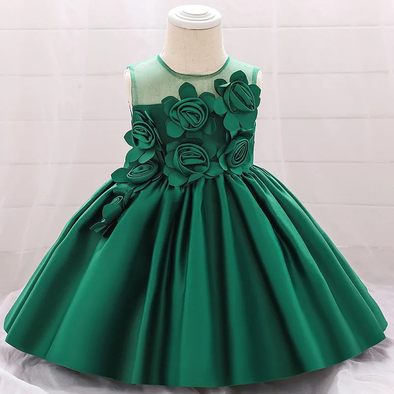 Baby Girls Dress Kids Flowers Formal Evening Prom Gown Clothes Child Elegant WhiteToddler Christening Princess Costume Vestidos