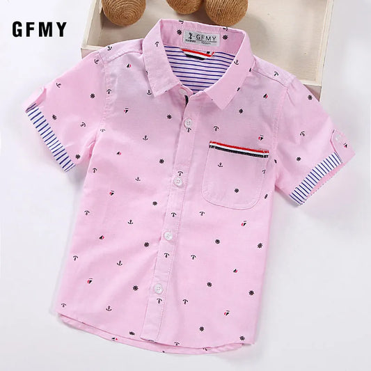 GFMY 2020 Hot Sale Children Shirts Casual Solid Cotton Short-sleeved Boys shirts For 2-14 Years Ribbon Decoration Baby shirts