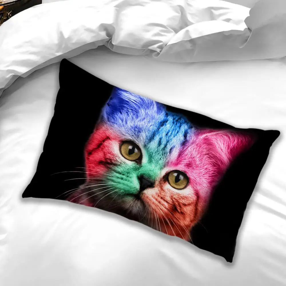 3D Cat Bedding Set for Girls Boys Cute Colorful Cat Pattern Bedspread 3 Piece Bold Color Black Animal Duvet Cover Set