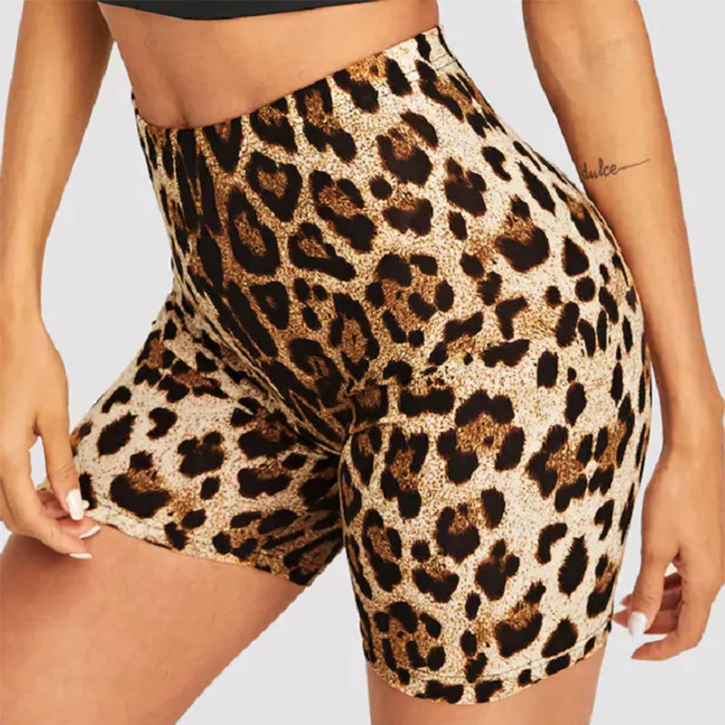 Fashion Leopard Print Women Shorts Casual Snake Print Fitness Short For Lady Women High Waist Casual Biker short femme