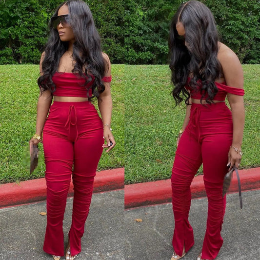 two piece set for women two piece outfits stacked pants 2 pieces sets women crop top pants stacked leggings  outfits for female