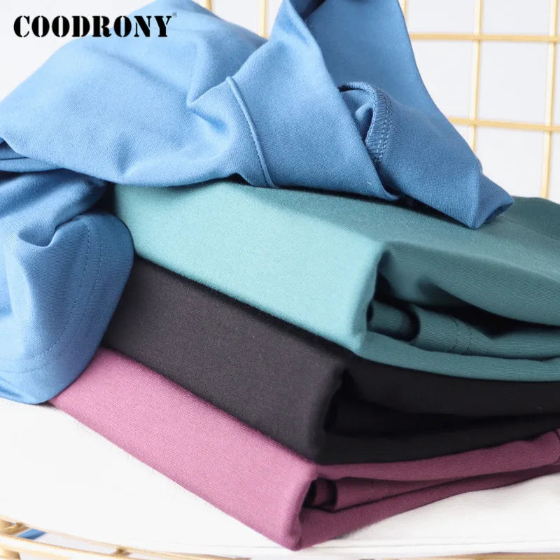 COODRONY Brand Spring Autumn New Arrival All-Match Fashion Casual Pure Color Stand Collar Long Sleeve T-Shirt Men Clothing C5049